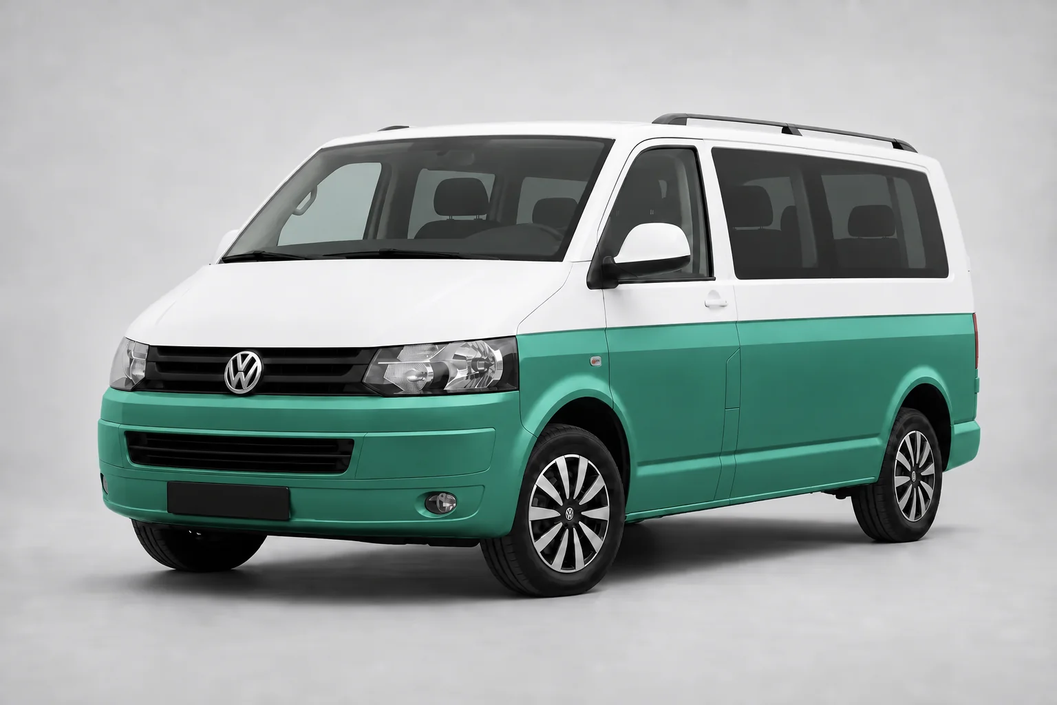 Volkswagen Multivan T5 2.0 TDI 180 HP Manual 7 Seats visualisation: AllVanCar turquoise · With roof rails · Standard