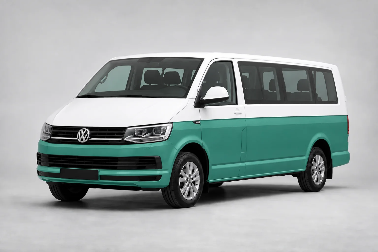 Volkswagen Transporter T6 2.0 TDI 150 HP visualisation: AllVanCar turquoise · Without roof rails · Standard